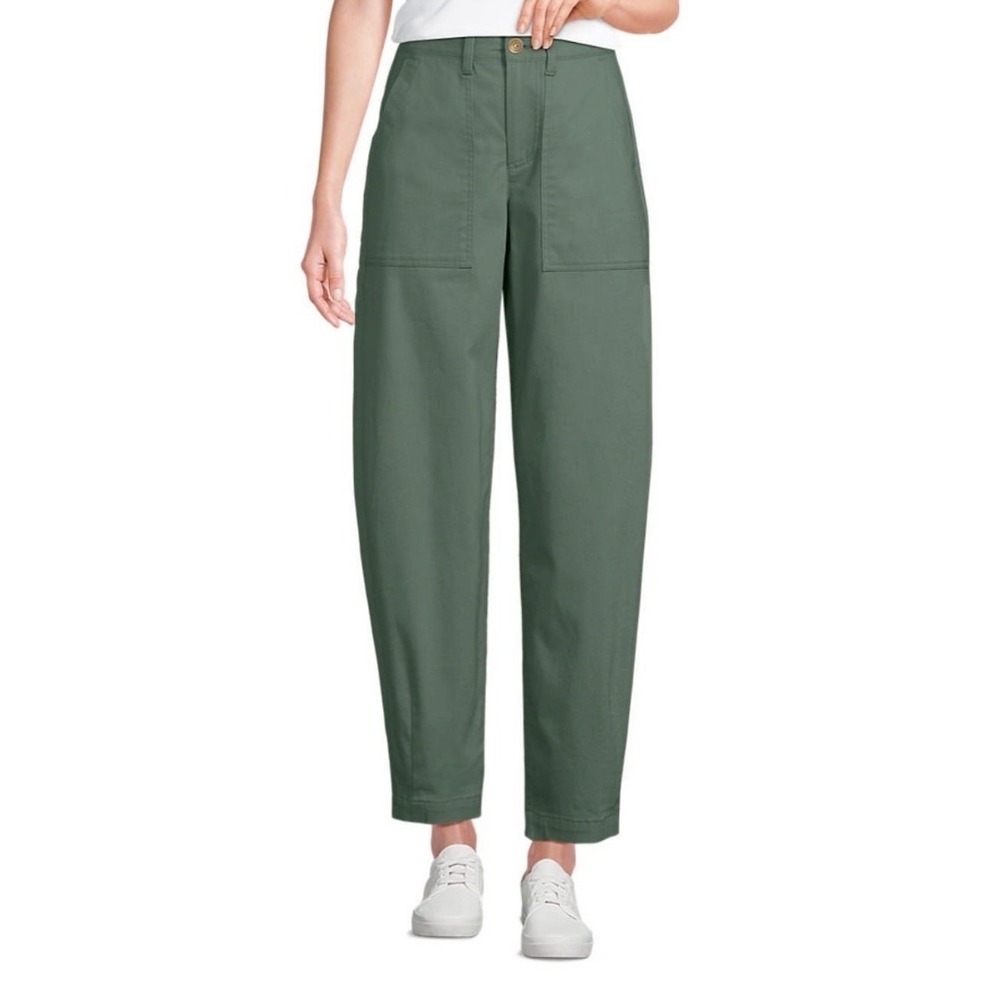 Lands End High Rise Utility Chino Pants 16 Deep Olive Green Tapered Leg Cargo